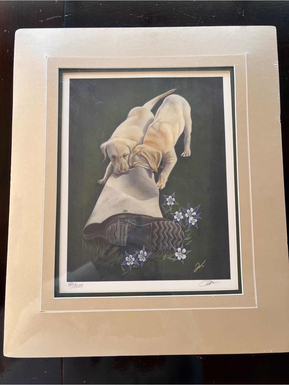 Vintage 2006 signed and numbered Yellow Labrador Puppies Art Print